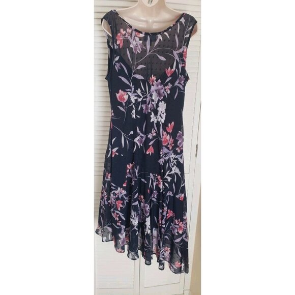 NEW CONNECTED APPAREL FLORAL CHIFFON HANDKERCHIEF HEM MIDI DRESS SZ 16 - Picture 5 of 7